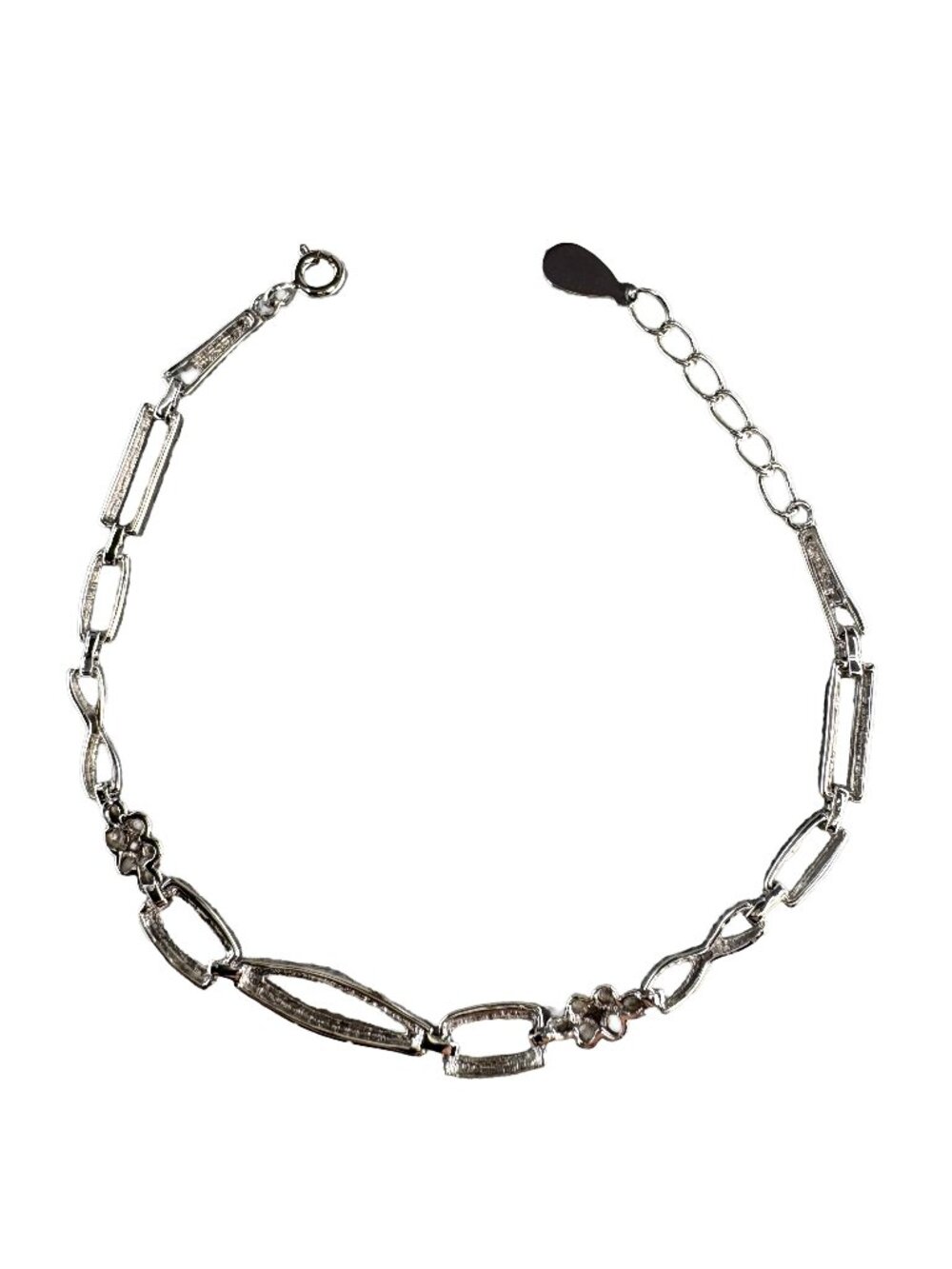 Solid 925 Sterling Silver Diamond-Cut Floral & Link Bracelet 5.16g 160+20mm
